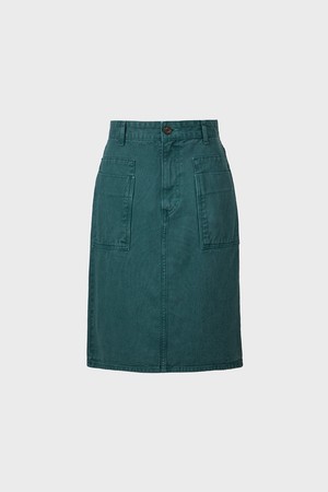 포켓 데님 스커트 - 그린