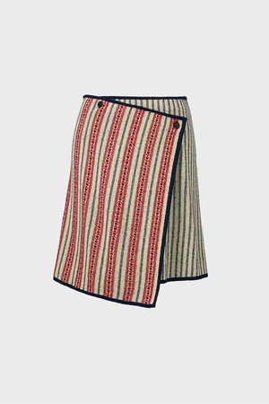 자카드 니트 랩 스커트 - 레드