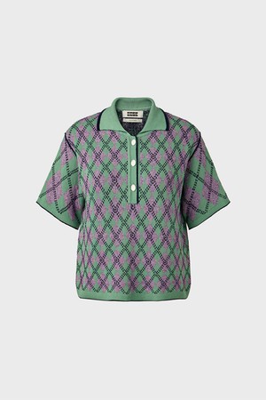 아가일 숏 슬리브 니트 탑 - 민트