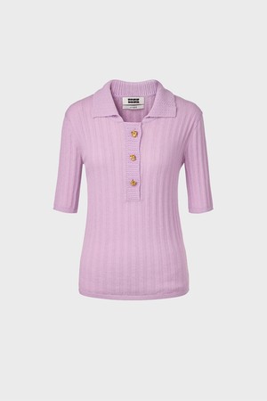 로즈 버튼 니트 탑 - 라벤더