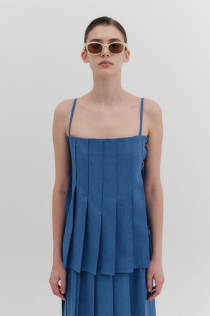 플리츠 슬리브리스 탑 - 블루