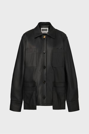 포켓 레더 자켓 - 블랙