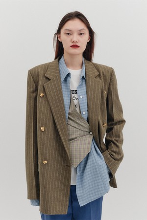 싱글 브레스티드 블레이저 - 카키