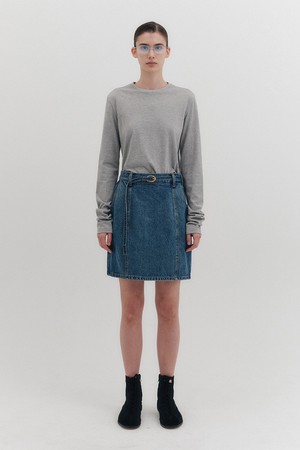 [D] 102 벨티드 데님 미니 스커트 - 블루