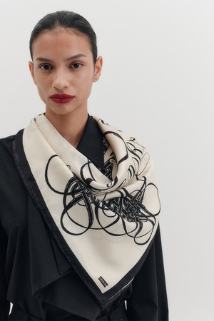 실크 프린트 스카프 - 아이보리