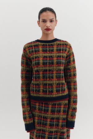 체크 니트 탑 - 멀티