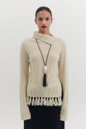 퍼넬 넥 니트 탑 - 아이보리