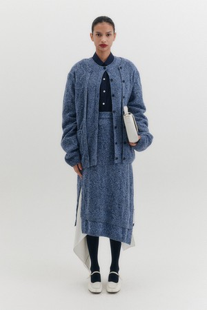 언밸런스 니트 스커트 - 블루