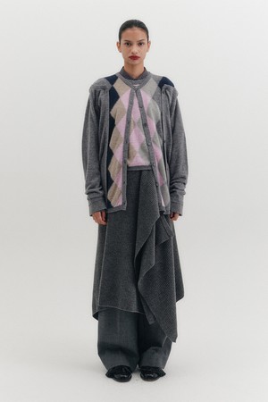 레이어드 니트 스커트 - 그레이