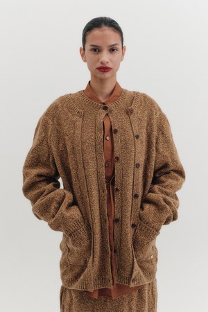 레이어드 니트 가디건 - 카멜