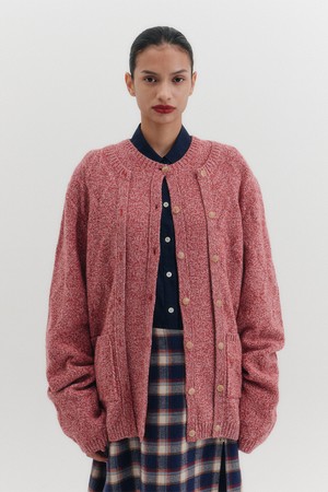레이어드 니트 가디건 - 핑크