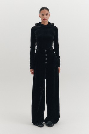 벨티드 벨벳 하이웨이스트 팬츠 - 블랙