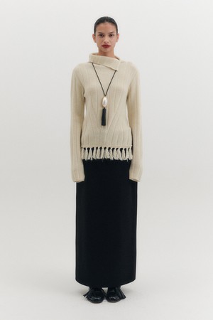 스트레이트 클래식 롱 스커트 - 블랙