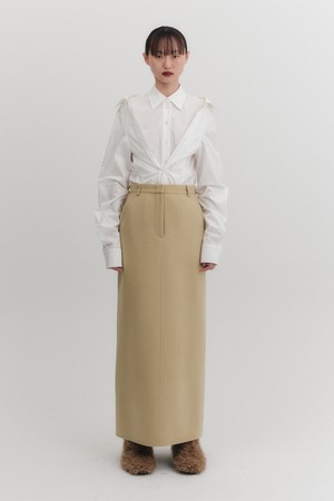 스트레이트 클래식 롱 스커트 - 라이트 베이지