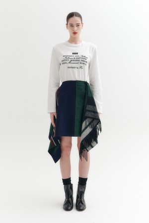 언밸런스 미디 스커트 - 그린