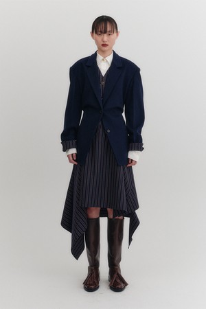 언밸런스 미디 스커트 - 멀티 스트라이프