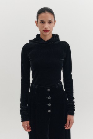 후디 롱 슬리브 티셔츠 - 블랙