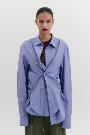 더블 버튼 트랜스포머블 셔츠 - 라벤더