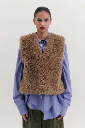 소프트 폭스 퍼 베스트 - 브라운