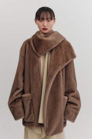 숄카라 퍼 자켓 -브라운