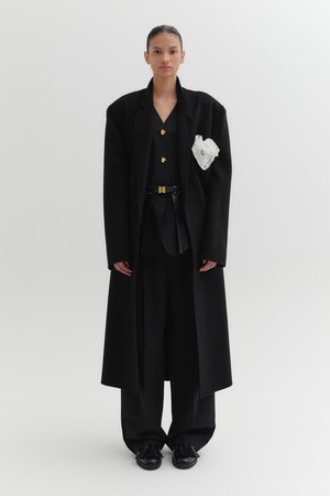 핸드메이드 더블 브레스티드 테일러드 코트 - 블랙