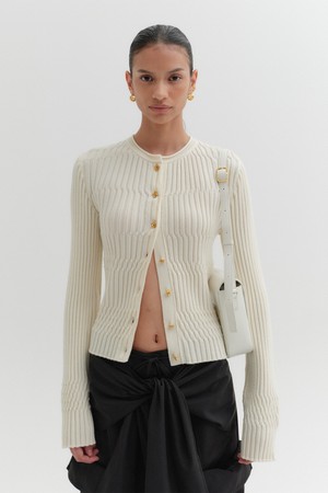 립 니트 가디건 - 아이보리