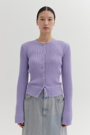 립 니트 가디건 - 라벤더