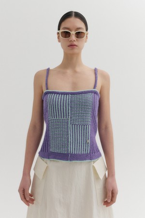 텍스처 슬리브리스 니트 탑 - 바이올렛