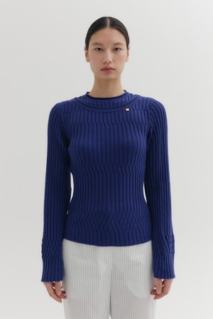 레이어드 니트 탑 - 네이비