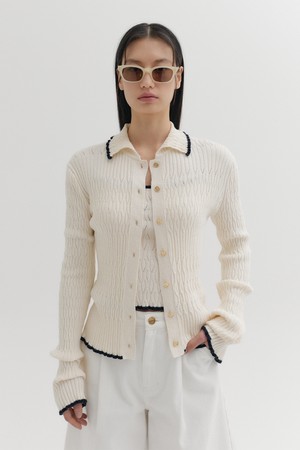콘트라스트 버튼 니트 가디건 - 아이보리