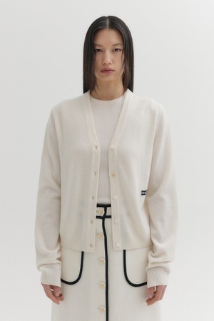 로고 자수 니트 가디건 - 아이보리