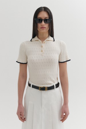 콘트라스트 하프 슬리브 니트 탑 - 아이보리