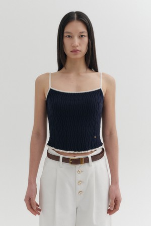 콘트라스트 슬리브리스 니트 탑 - 네이비