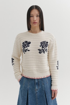 프로럴 자카드 니트 탑 - 아이보리
