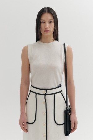 로고 자수 니트 탑 - 아이보리