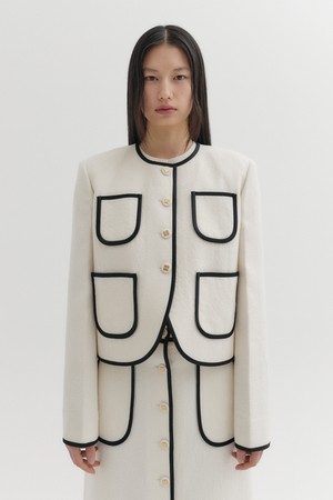 트림 패널 숏 자켓 - 아이보리