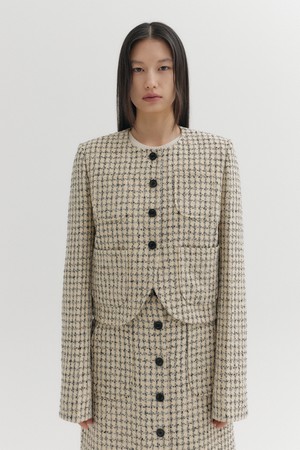 트림 패널 숏 자켓 - 베이지