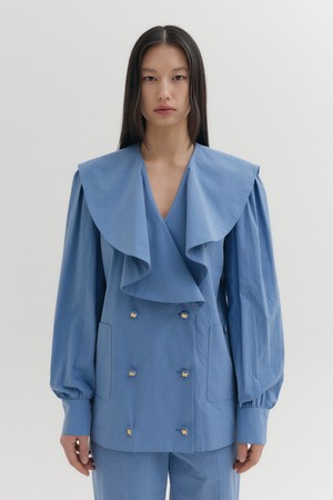 플루이드 카라 블라우스 - 블루