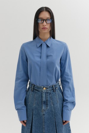 롱 슬리브 타이 셔츠 - 블루