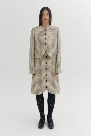 트림 패널 스커트 - 베이지