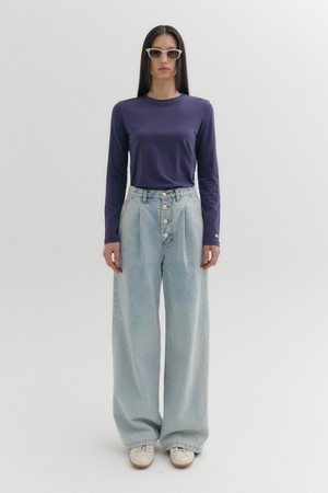 003 하이 버튼 와이드 데님 - 라이트 블루