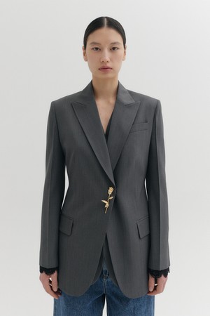 브로치 레이스 트림 블레이저 - 그레이