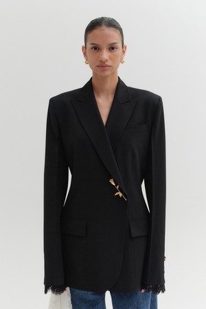 브로치 레이스 트림 블레이저 - 블랙