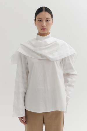 롱 슬리브 레이어드 블라우스 - 화이트