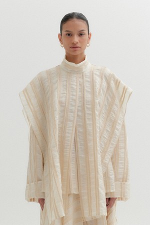 롱 슬리브 레이어드 블라우스 - 베이지