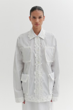 레이스 트림 셔츠 - 아이보리