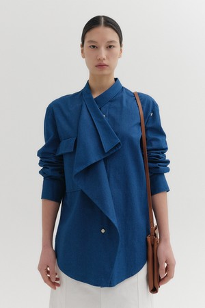 드레이프 프런트 셔츠 - 블루