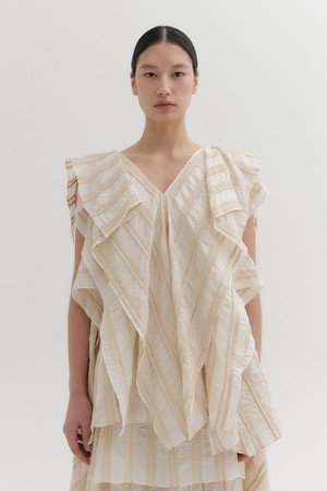 드레이프 와이드 카라 탑 - 베이지