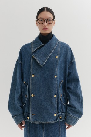 언발란스 카라 점퍼 - 데님 블루