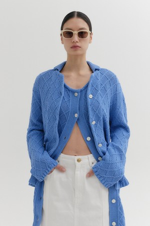 텍스처 니트 가디건 - 스카이 블루